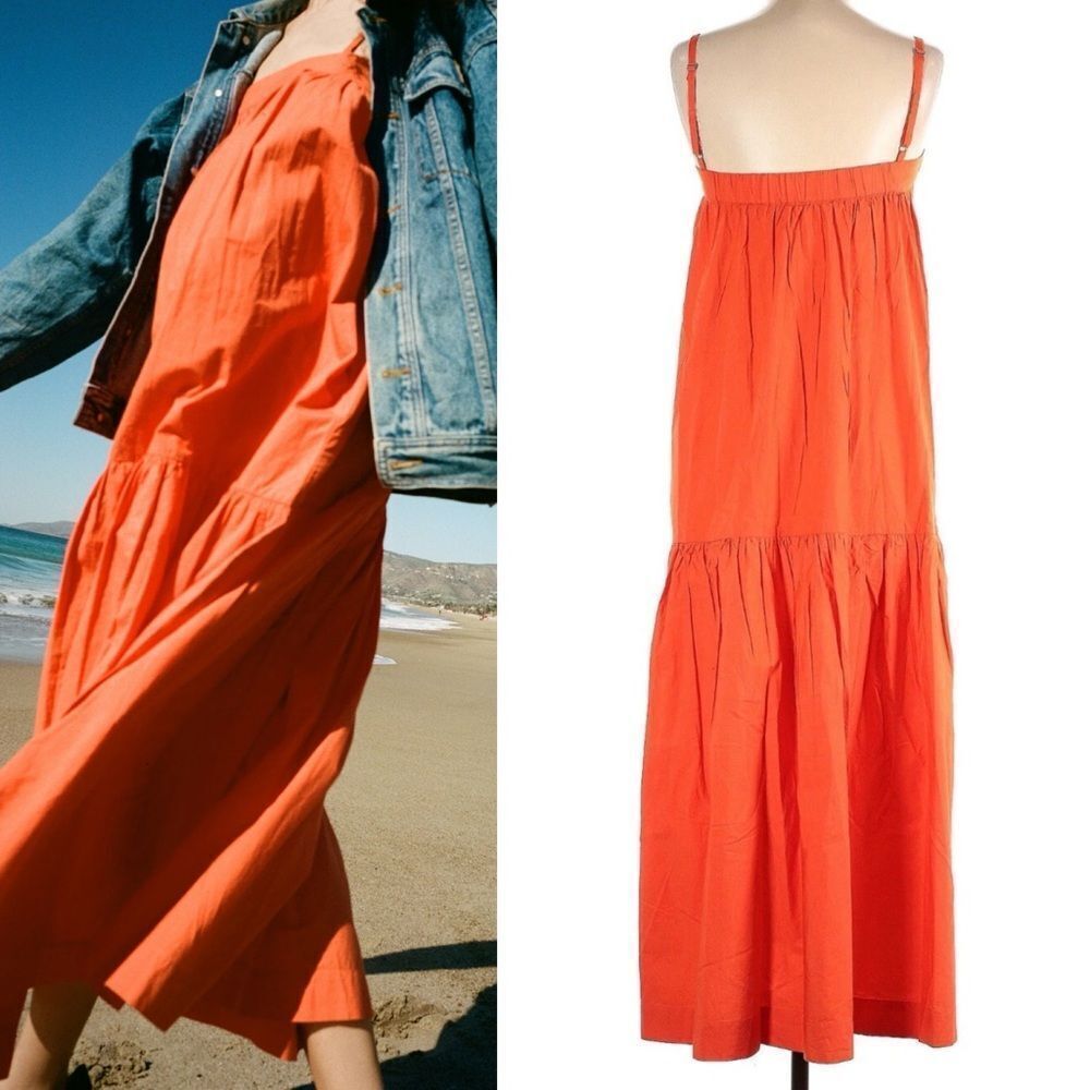 For days orange Organic cotton poplin Natural oversize maxi sun Dress boho M